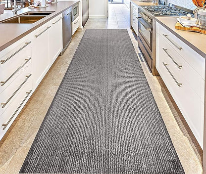 Custom Length Cut to Size Wide Width Carpet Runner Rug for Hallways, Skid Resistant Latex Rubber Backed, 31 inch Wide X Customized Length, Stripe Grey, 31 inch X 9 feet