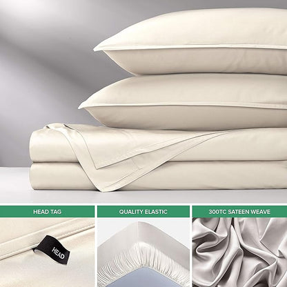 Pure Bamboo Queen Sheets, Genuine 100% Organic Viscose Derived from Bamboo Bed Sheet Set, Luxuriously Soft & Cooling, Double Stitching, 2 Year Quality Promise (Queen, Ivory)