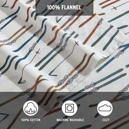 Eddie Bauer - Twin Sheets, Cotton Flannel Bedding Set, Brushed For Extra Softness, Cozy Home Decor (Ski Line White, Twin)