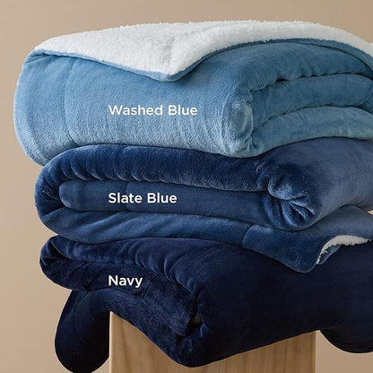 Bedsure GentleSoft Sherpa Fleece Oversized Cal King Blankets for Bed - Thick and Warm Throw for Women and Men, Soft Fuzzy Plush Large Blanket for Winter, Navy, 112x98 Inches