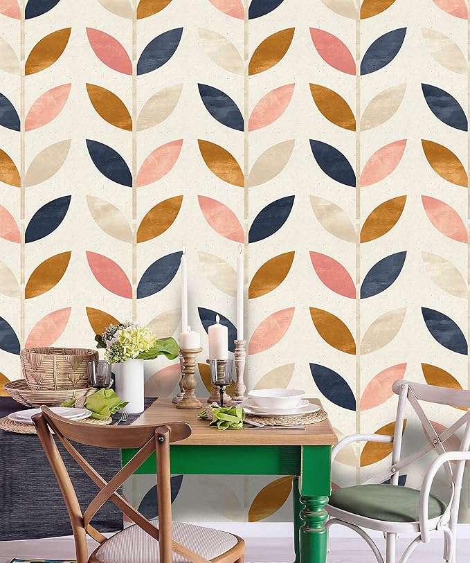 Removable Peel 'n Stick Wallpaper, Self-Adhesive Wall Mural, Rose Gold Blue Floral Pattern, Nursery Baby’s Room Decor • Scandinavian Design (24"W x 144"H Inches)