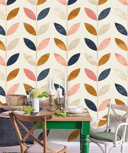 Removable Peel 'n Stick Wallpaper, Self-Adhesive Wall Mural, Rose Gold Blue Floral Pattern, Nursery Baby’s Room Decor • Scandinavian Design (24"W x 132"H Inches)