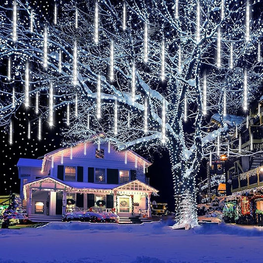 Kwaiffeo Outdoor Christmas Decorations, Waterproof 40-Tube Meteor Shower Lights for Xmas Wedding Party Hanging Decor, Wedding Decorations for Reception, Equivalent to 5 Sets of 8-Tubes, White