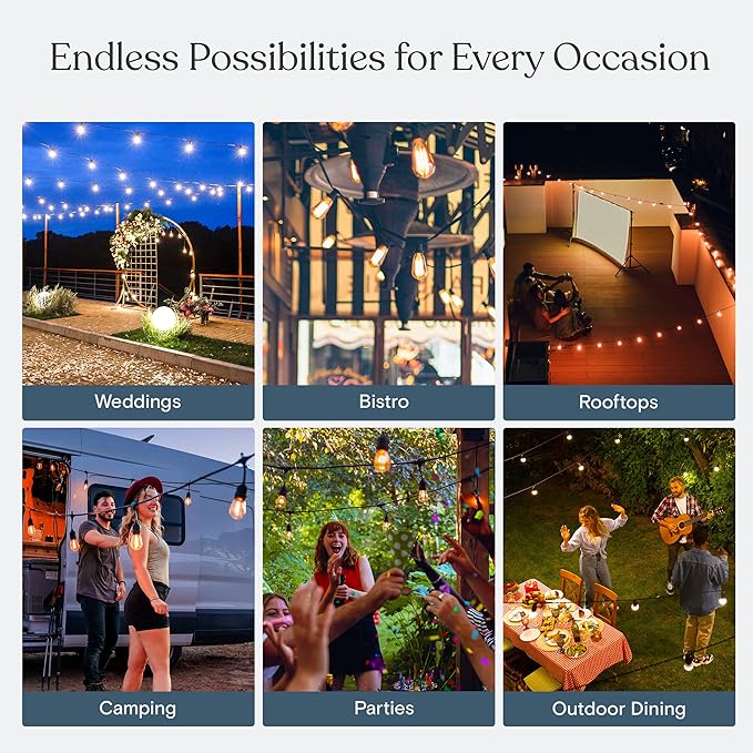 Brightech Ambience Pro LED String Lights - 24 Ft Commercial Grade Patio Lighting Outdoor Waterproof - 7 Heavy Duty Porch Lights for Outside, Christmas, Backyard - 1W Vintage Edison Bulbs, Dimmable
