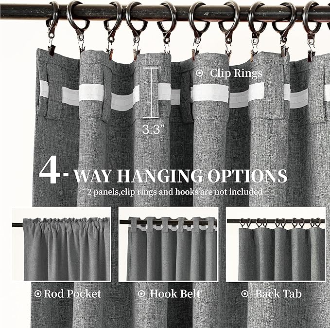 KangBang 120 Inch Black Out Linen Curtains 2 Panels Set for High Windows, Back Tab Rod Pocket Neutral Morden Tweed Blackout Linen Curtains for Living Room Sliding Patio Door(52x120 Inch, Frost Gray)