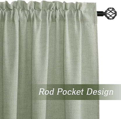 RYB HOME Linen Sheer Curtains and Drapes for Living Room 63 inches Length, Breathable Weave Textured/Rod Pocket Semi Sheer Curtains, Sage Green, W 52 x L 63 inches, 2 Panels Set
