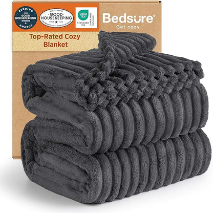 Bedsure GentleSoft Grey Fleece Queen Blanket for Couch - Cozy Soft Blankets for Women, Cute Small Throws for Girls, 90x90 Inches
