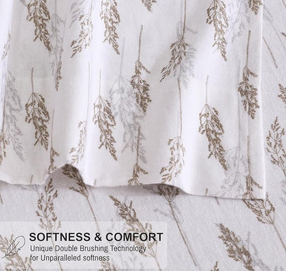 RUVANTI Flannel Sheets Queen Size - 100% Cotton Double Brushed Bed Sheets, Deep Pockets 16 Inches Queen Sheet Set, All Seasons Breathable & Extra Soft - Warm & Cozy, 4 Piece, Dried Straw