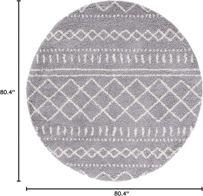SAFAVIEH Arizona Shag Collection 6'7" Round Grey/Ivory ASG741G Moroccan Non-Shedding Entryway Foyer Living Room Bedroom Kitchen 1.2-inch Thick Area Rug