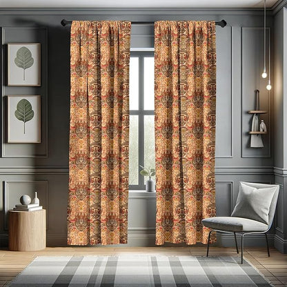 Ambesonne African Curtains, Motif with Pattern Design, Window Treatments 2 Panel Set for Living Room Bedroom, Pair of - 28" x 84", Brown Orange