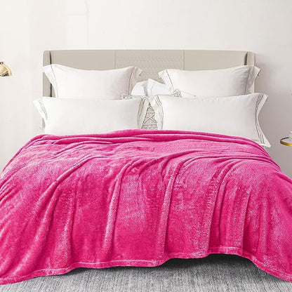 Exclusivo Mezcla Plush Fuzzy Fleece Bed Blanket Queen Size, Super Soft, Fluffy and Warm Blankets Suitable for All Seasons (Hot Pink, 90x90 Inches)