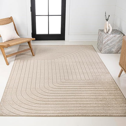 Eyely NCS101E-5 Odense High-Low Minimalist Angle Geometric Beige/Cream 5 ft. x 8 ft. Indoor/Outdoor Area Rug, for Home, Backyard, Patio, Porch, Bedroom, Kitchen, Living Room