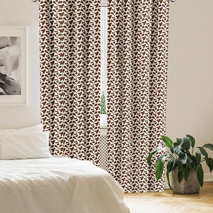 Ambesonne Cow Print Window Curtains, Cattle Skin with Brown Spots Agriculture Cow Oxen Hide Camouflage Pattern, Lightweight Decor 2-Panel Set with Rod Pocket, Pair of - 28" x 84", White Brown