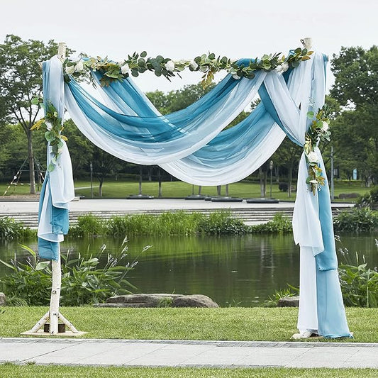 NICETOWN Wedding Decoration Voile Sheer Window Scarf, Dusty Blue Wedding Draping Curtains Aisle Runner Decoration Bed Canopy for Ceremony/Wooden Arch, 2 Panels, W60 x L216