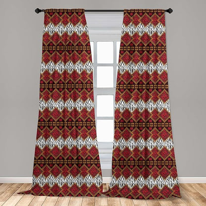 Ambesonne Savannah Curtains, Animal Skin Stripes as Diamond Shapes Pattern Wild Life Concept Native Art, Window Treatments 2 Panel Set for Living Room Bedroom, Pair of - 28" x 63", Red Brown