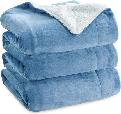 Bedsure GentleSoft Sherpa Fleece Blankets King Size for Bed - Thick and Warm, Soft Fuzzy Plush King Blanket for Winter, Washed Blue, 108x90 Inches