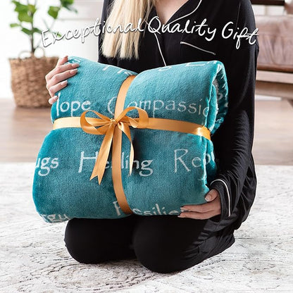 Chanasya Premium Healing Hugs Gift Blanket - for Hope Support Comfort Encouragement Sympathy - Breast Cancer Chemo Surgery Get Well Caring Gift Bed Blanket - Patient Women Men Friend (King) Teal