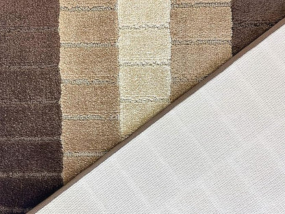 Custom Size Modern Geometric Pattern Carpet Runner Rug for Hallways, Slip Resistant Latex Rubber Backed, 31 inch Wide X Customized Length, Squares Brown, 31 inch X 24 feet