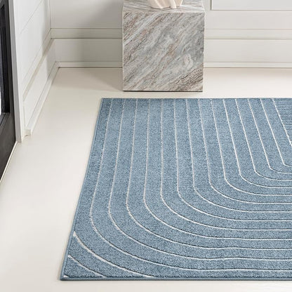 Eyely NCS101D-3 Odense High-Low Minimalist Angle Geometric Dark Blue/Cream 3 ft. x 5 ft. Indoor/Outdoor Area Rug, for Home, Backyard, Patio, Porch, Bedroom, Kitchen, Living Room