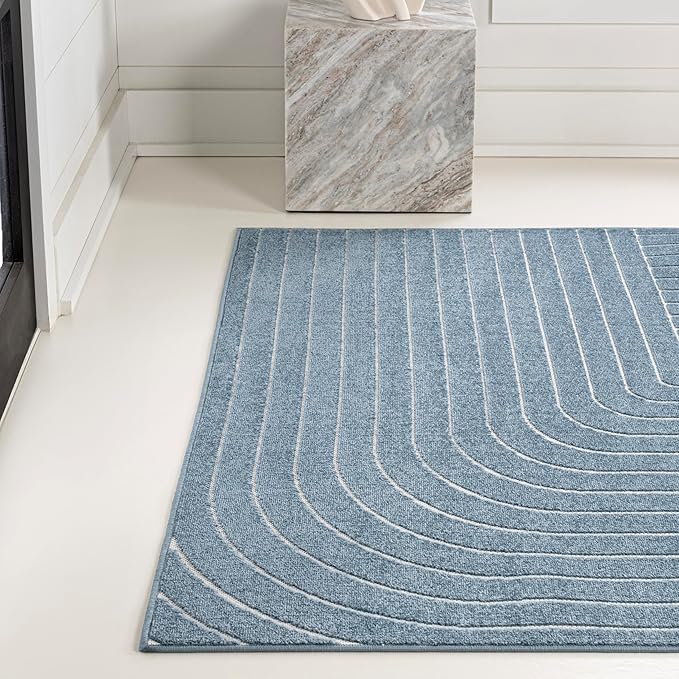 Eyely NCS101D-5 Odense High-Low Minimalist Angle Geometric Dark Blue/Cream 5 ft. x 8 ft. Indoor/Outdoor Area Rug, for Home, Backyard, Patio, Porch, Bedroom, Kitchen, Living Room