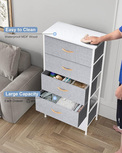 Crestlive Products Vertical Dresser Storage Tower - Sturdy Steel Frame, Wood Top, Easy Pull Fabric Bins - Wide Organizer Unit for Bedroom, Hallway, Entryway, Closets - 5 Drawers(Light Gray)