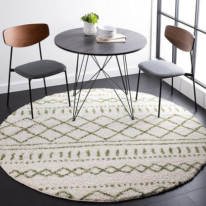 SAFAVIEH Arizona Shag Collection 6'7" Round Ivory/Green ASG741Y Moroccan Non-Shedding Entryway Foyer Living Room Bedroom Kitchen 1.2-inch Thick Area Rug
