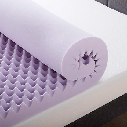 Best Price Mattress 4 Inch Egg Crate Memory Foam Mattress Topper with Soothing Lavender Infusion, CertiPUR-US Certified, Dorm Essentials, Short Queen