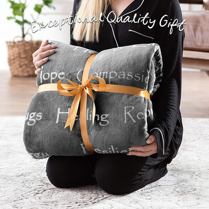 Chanasya Premium Sympathy Warm Hugs Gift Throw Blanket - Healing Gift Cancer Chemo Survivor Get Well Caring Gifts - Comfort Gift Blanket for Love Support Strength - Women Men Friend Grandpa - Gray