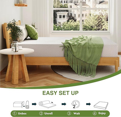 EGOHOME Twin XL Memory Foam Mattress, 10 Inch Bed Mattress in a Box with Cooling Green Tea Gel, Relieve Pressure with Medium Support, CertiPUR-US Certified, 80''L x 38''W, White