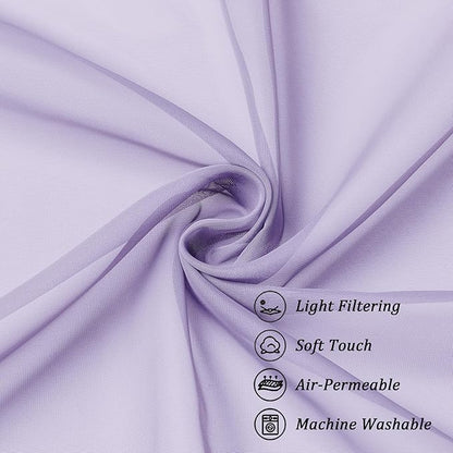 Chyhomenyc Lilac Sheer Curtains 36 inch Length 2 Panels, Light Filtering Voile Rod Pocket Short Window Curtians for Bathroom Living Room Farmhouse Small Windows, 42Wx36L inches