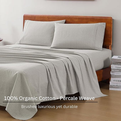 LANE LINEN 100% Organic Cotton Sheets California King Size, Low Pilling Fade Resistant Naturally Cooling Cal King Bedding Set, Soft & Comfy Sustainably Produced Printed Cotton Sheets - Snowdrop