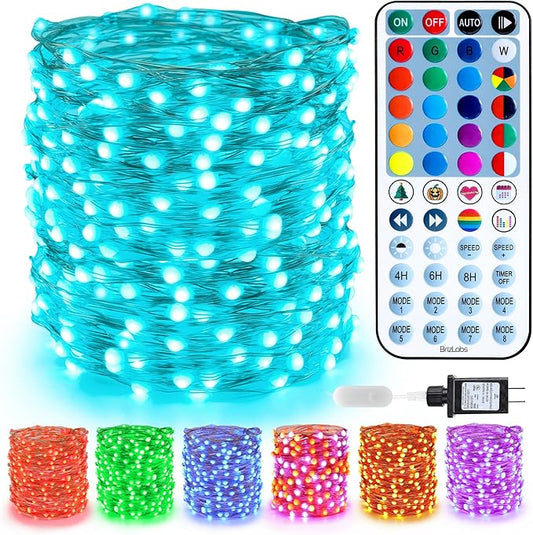 BrizLabs Color Changing Fairy Lights - 33ft 100 LED Christmas Fairy Lights with Remote, Rainbow Xmas Tree Light with Timer, RGB Halloween Light Music Sync Twinkle Light for Xmas Halloween Party Home