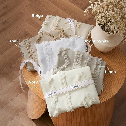 Bedsure Tufted Boho Comforter Set Oversized King - Beige Boho Bed Set, GentleSoft™ 3 Pieces Farmhouse Shabby Chic Embroidery Bedding, Gifts for Woman, Soft Jacquard Comforter for All Seasons