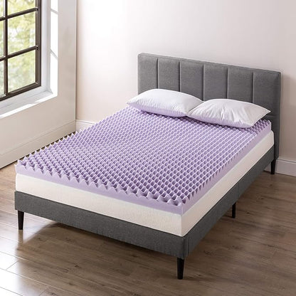 Best Price Mattress 4 Inch Egg Crate Memory Foam Mattress Topper with Soothing Lavender Infusion, CertiPUR-US Certified, Dorm Essentials, King