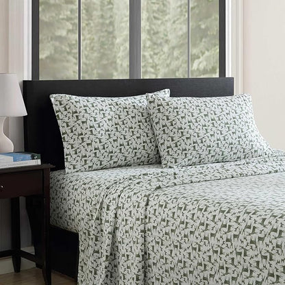 Eddie Bauer - Flannel Sheets Twin Size, Anti-Pilling & Wrinkle Resistant Cotton, Touchably Soft for All-Season Comfort - Bed Sheets with Matching Pillowcase & Fitted Sheet (Deer Camp Green)