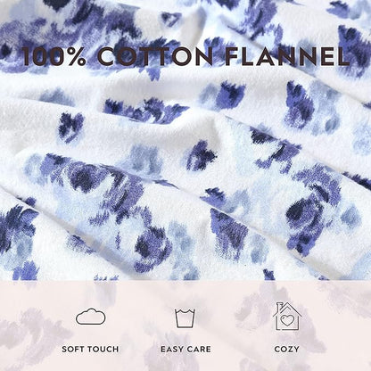 Laura Ashley - Flannel Sheets Twin Size, Anti-Pilling & Wrinkle Resistant Cotton, Touchably Soft for All-Season Comfort - Bed Sheets with Matching Pillowcase & Fitted Sheet (Emelisa Blue)