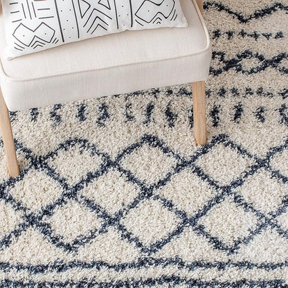 SAFAVIEH Area Rug 8x10 - Arizona Shag Collection - Large - Ivory & Slate, Moroccan Design, Non-Shedding & Easy Cleaning, Ultra Plush Thick Pile, Ideal for Living Room, Bedroom, Dining Space (ASG741M)