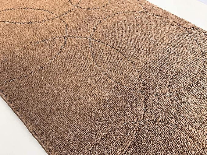 Custom Size Modern Geometric Pattern Carpet Runner Rug for Hallways, Slip Resistant Latex Rubber Backed, 31 inch Wide X Customized Length, Circles Brown, 31 inch X 16 feet