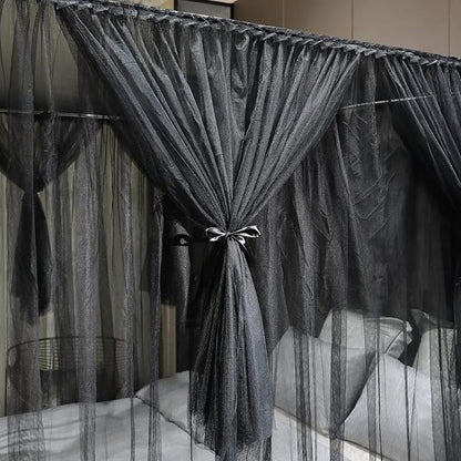 Joyreap 4 Corners Post Canopy Bed Curtain Black- King Size Royal Luxurious Cozy Drapes Netting- Elegant Bedroom Decoration Accessories for Adults