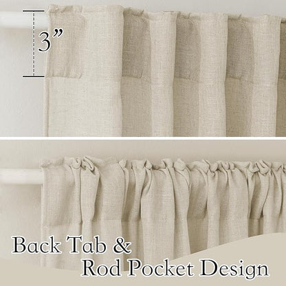 RYB HOME Linen Curtains 63 inch Length - Premium Flax Linen Material Soft Airy Breathable Semi Sheer Half Privacy Protected for Bathroom Girls Boys Bedroom Nursery, W 52 x L 63 inch, 2 Panels, Beige