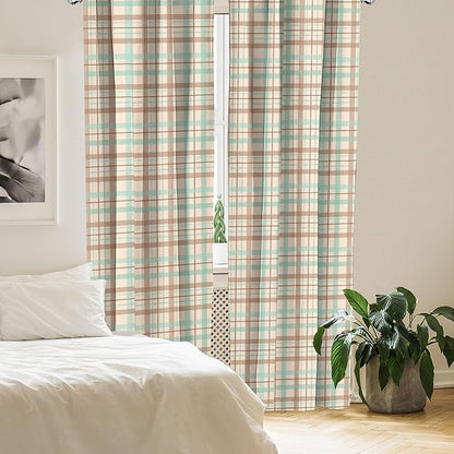Ambesonne Plaid Curtains, Scottish Country Style Tartan with Abstract Design Diagonal Striped Lines, Window Treatments 2 Panel Set for Living Room Bedroom, Pair of - 28" x 63", Mint Green
