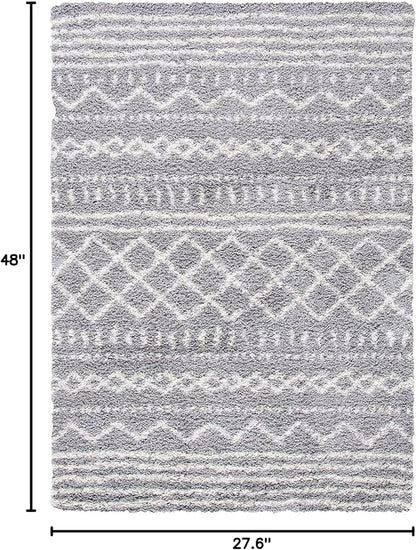 SAFAVIEH Arizona Shag Collection Accent Rug - 2'3" x 4', Grey & Ivory, Moroccan Design, Non-Shedding & Easy Care, 1.6-inch Thick Ideal for High Traffic Areas in Foyer, Living Room, Bedroom (ASG741G)