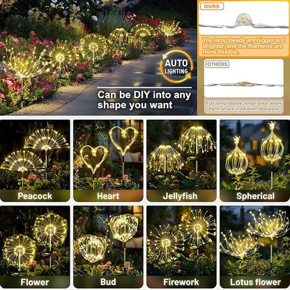 Anordsem Solar Lights Outdoor Decorative: Bendable Copper Wire with 120 LED Firework Beads - Waterproof DIY Warm Fun Decorating Yard Garden Patio - Christmas Gifts for Homeowner Over 30