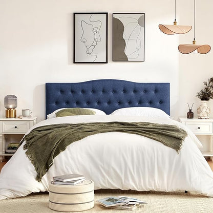 Tufted Upholstered Headboard King Size, Sturdy & Durable Solid Wood Bed headboard, Fabric Headboard Adjustable Height from 37” to 51”, Modern Button Diamond Design Head Board, Blue