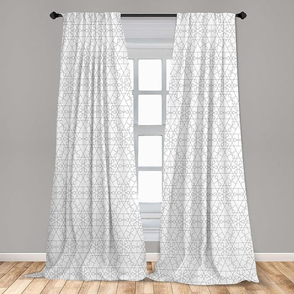 Ambesonne Geometric Window Curtains, Continuous Pattern with Abstract Concave Shapes and Triangles Print, Lightweight Decor 2-Panel Set with Rod Pocket, Pair of - 28" x 84", Charcoal Grey and White