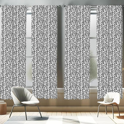 Ambesonne Black and White Window Curtains Pack of 2, Modern Grunge Botany Motif Monochrome Brush Paint Style Strokes, Lightweight Set with Rod Pocket, 4 Panels of - 28" x 95", White and Black