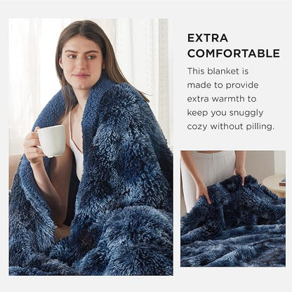 Bedsure GentleSoft Fluffy Navy Blue Throw Blanket, Tie Dye Blue Decor Navy Gifts for Men, Soft Cozy Fuzzy Plush Minky Thick Warm Sherpa Fleece Faux Fur Blanket for Couch, Blanket Gifts for Him, 50x60