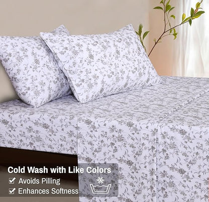 RUVANTI Flannel Sheets Twin Size - 100% Cotton Double Brushed Twin Sheets Set, Deep Pockets 16 Inches, All Seasons Breathable & Extra Soft Bed Sheets, Warm & Cozy, 3 Piece, Vintage Flora
