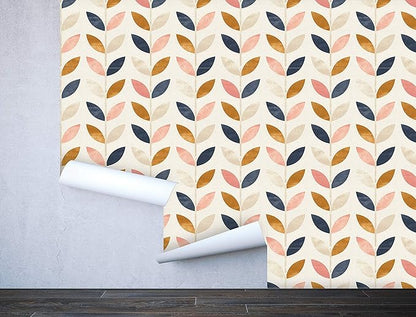 Removable Peel 'n Stick Wallpaper, Self-Adhesive Wall Mural, Rose Gold Blue Floral Pattern, Nursery Baby’s Room Decor • Scandinavian Design (Sample 12" W x 8" H)