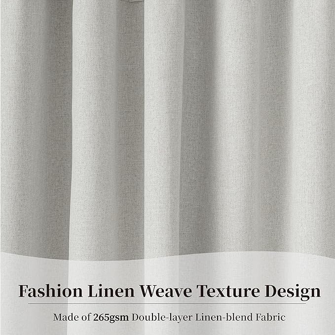 KangBang Extra Wide Blackout Linen Curtains - Back Tab Hook Belt Thermal Insulated Curtains for Bedroom Dining Room, Neutral Aesthetic Drapes for Patio Sliding Glass Door(72x84, Light Grey,2PCs)